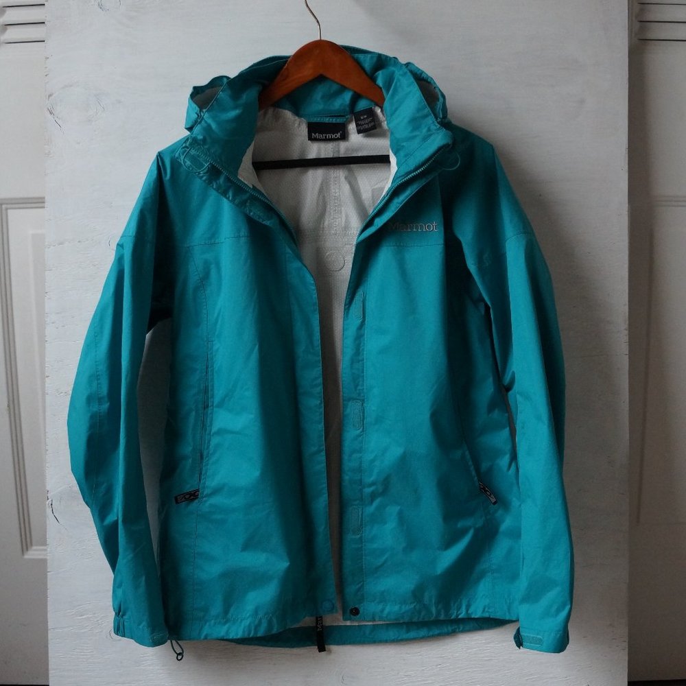 Marmot Precip Rain Jacket Green w Hood Sz M - Picture 9 of 10